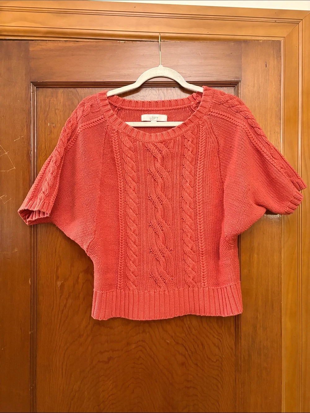 LOFT Orange Cable Knit Short Sleeve Crewneck Sweater - Picture 1 of 3